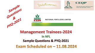 National Fertilizers Limited #Management Trainees 2024 Previous Year Questions #NFL PYQ 2021 Cutoff