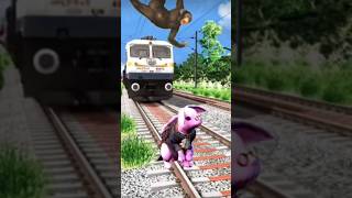 Rabbit & Monkey vs Train Funny vfx entertainment video#short#rabbit#monkey#train#entertainment#omvfx