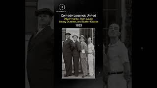 "Comedy Legends United: Oliver Hardy, Stan Laurel, Jimmy Durante, and Buster Keaton in 1932"