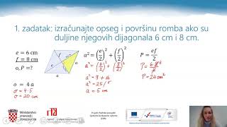 Matematika 8. r. OŠ - Primjena Pitagorina poučka na romb i trapez