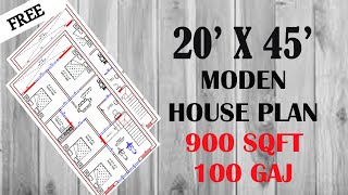 20'x45' Feet House Design Plan | 100 Gaj | 900 Sqft | 20 By 45 House Plan | 3 Bedroom house