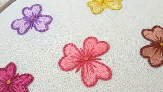 Using Lazy Daisy stitch for filling the flower petal, hand embroidery, very easy