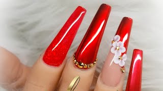 bellas uñas rojo chromado con productos de joya mia