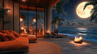 Serene Coastal Nights ASMR  Ocean Waves ASMR & Cozy Fire Sounds for Ultimate Relax - Meditation