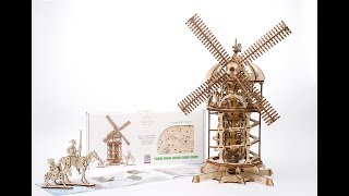 Ugears 3D Mechanical Puzzle Tower Windmill Assembly Video