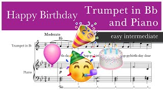 Happy Birthday – Trumpet in Bb and Piano accompaniment sheet music – Easy Intermediate