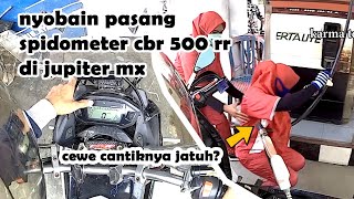 cara pasang spidometer cbr 500 cc di motor bebek atau jupiter mx sambil tes ridding MBAKNYA JATUH⁉️