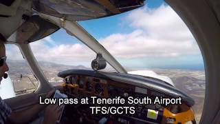 Lowpass at Tenerife South Airport cokpit view with ATC