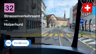 [4K] 🇨🇭 Cab Ride: VBZ ZÜRICH TROLLEYBUS | 32: Strassenverkehrsamt → Holzerhurd | HESS lighTram® 25DC