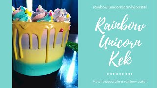 Cara Mudah Melepa dan Menghias Kek| Basic Decorating Cake| Unicorn Rainbow Cake