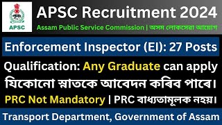 APSC Recruitment 2024: Enforcement Inspector (Transport Department)