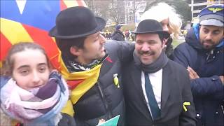 Catalan Tintin plus Haddock demonstrating in Brussels, Belgium