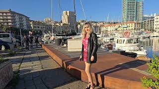 4K,Granate styling, walking in public, sightseeing Savona, minidress, high heels