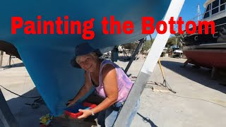 sailing yacht below the waterline with epoxy primer and Titan antifoul