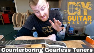 Counterboring Gearless Tuners into the Headstock of Guitar #85