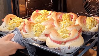 Japanese Bakery Style Bread Rolls With Salami And Egg Salad