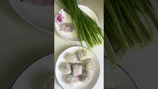 shrimp, sticky rice meat ball,potato,chives garlic sauce