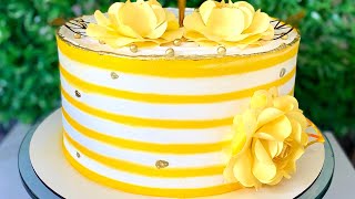 BOLO LISTRADO AMARELO - Decoração de Bolo para iniciantes 😍🌼