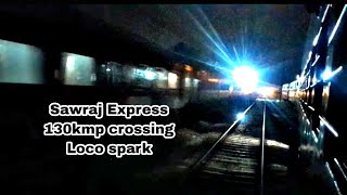 12472 Sawraj Express 130kmp crossing amazing Loco phantograph Spark😮😮✨✨