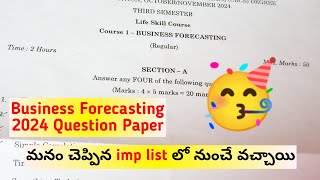 Degree 3sem Business Forecasting Question Paper November 2024 || UG 3rd Semester Regular Exams 2024