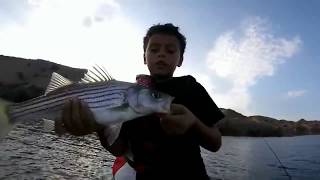 Little Boy Fishing on AQUOS Inflatable  Pontoon Boat