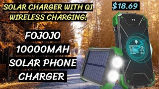 Solar Charger with Qi Wireless Charging! Fojojo 10000mAh Solar Phone Charger with 2.1A Input/Output