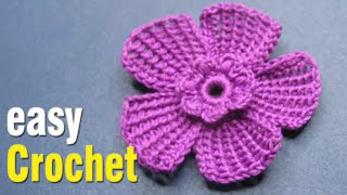 Easy Crochet: How to Crochet 3D Tunisian Puff stitch Flower for beginners. Free crochet pattern.