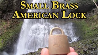 127) Small Brass American Padlock Picked at Middle North Falls, Trail of Ten Falls, Oregon