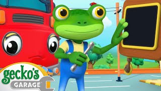 Rainy Day Emergency | Truck and Bus Cartoon | Gecko's Garage | Animal Cartoons