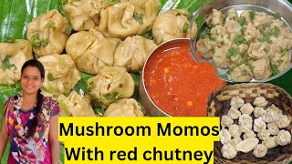 Mushroom wheat Momos with red sweet spicy chutney! best for kids snacks box #cooking