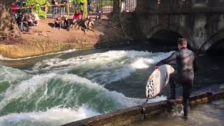 Water Surfing at English Gardens in Munich, Germany #surfing #munich #germany