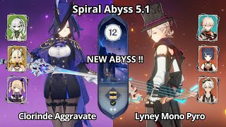 NEW !! C0 Clorinde Aggravate & C0 Lyney Mono Pyro - Spiral Abyss 5.1 Floor 12 Genshin Impact