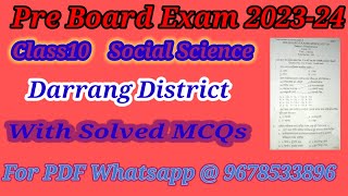 HSLC 2024 Pre Board Exam 2023-24 Social Science Darrang District With Solved MCQs Class10