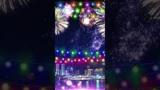 New Year brilliant city color light fireworks