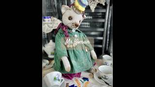 Ms.Kimun. Collection “Tea with macaroons”. Big cat made from vintage homespun linen. 40cm. On Tedsby