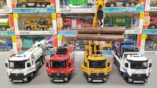 Collection Of Metal Diecast Trucks Of Sprinkler Truck, Fire Truck, Crane Truck, Tow Truck