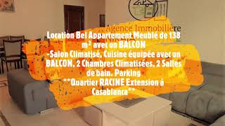 Location Bel Appartement Meublé de 138 m² avec un BALCON, Quartier RACINE Extension à Casablanca