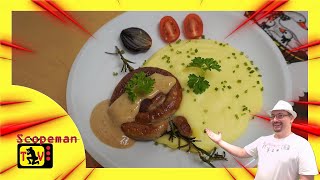 Vinná klobása s křenovou bramborovou kaší a česnekovou pěnou - Recept | CZ 1440p