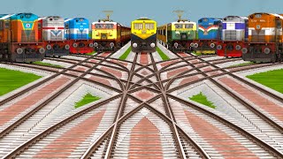 Nine Trains Crossing By Cuverd Branched 🔺 Railroad Crossing Tracks | Trains Crossing