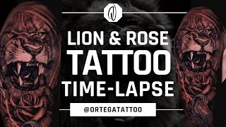 TATTOO TIME-LAPSE #027 | LION & ROSE BLACK AND GREY