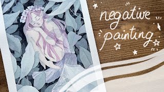 NEGATIVE PAINTING demo ✿ Watercolor tutorial