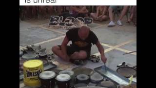 This Amazing Unreal Talent in Paris Streets . Playing Drums with Raw Material (scrape tools)