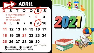 Calendário Dia 09 de Abril para videoaulas ou Aulas Remotas Educação Infantil