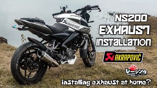 Ns200 exhaust installation | easy way | akrapovic exhaust | custom exhaust | installing at home