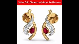 DISHIS Jewellery 14k (585) Yellow Gold, Diamond and Garnet Red, Diamond Drop Earrings #shorts #nsoni