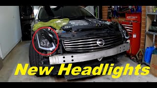 Fenders repair, paint & install, new headlights test fit 2003 Nissan SkylineV35 infinti G35.