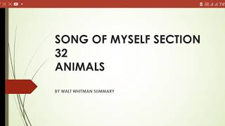 SONG OF MYSELF SECTION 32, ANIMALS WALT WHITMAN SUMMARY