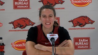 Izzy Higginbottom speaks to the media to preview the 2024-2025 season