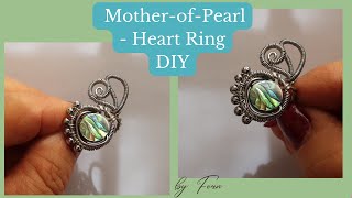 Mother-of-Pearl, Heart Ring Adjustable/Simple Tutorial Easy Ring to make