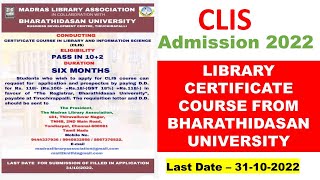 Certificate in Library and Information Science( CLIS) Admission 2022 | Librarian Course details 2022